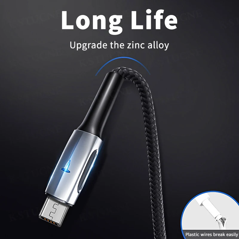 Светодиодный Micro USB кабель для samsung J5 J7 S7 Honor Быстрая зарядка Android 3A Быстрая зарядка для Xiaomi Redmi Note 5Pro кабель для передачи данных