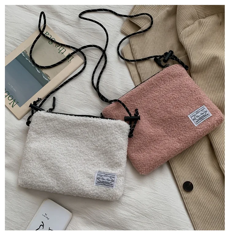 Простые маленькие сумки-мессенджеры из овечьей шерсти, мини-сумочка, женская сумка на плечо, женские сумки через плечо, кошельки на молнии