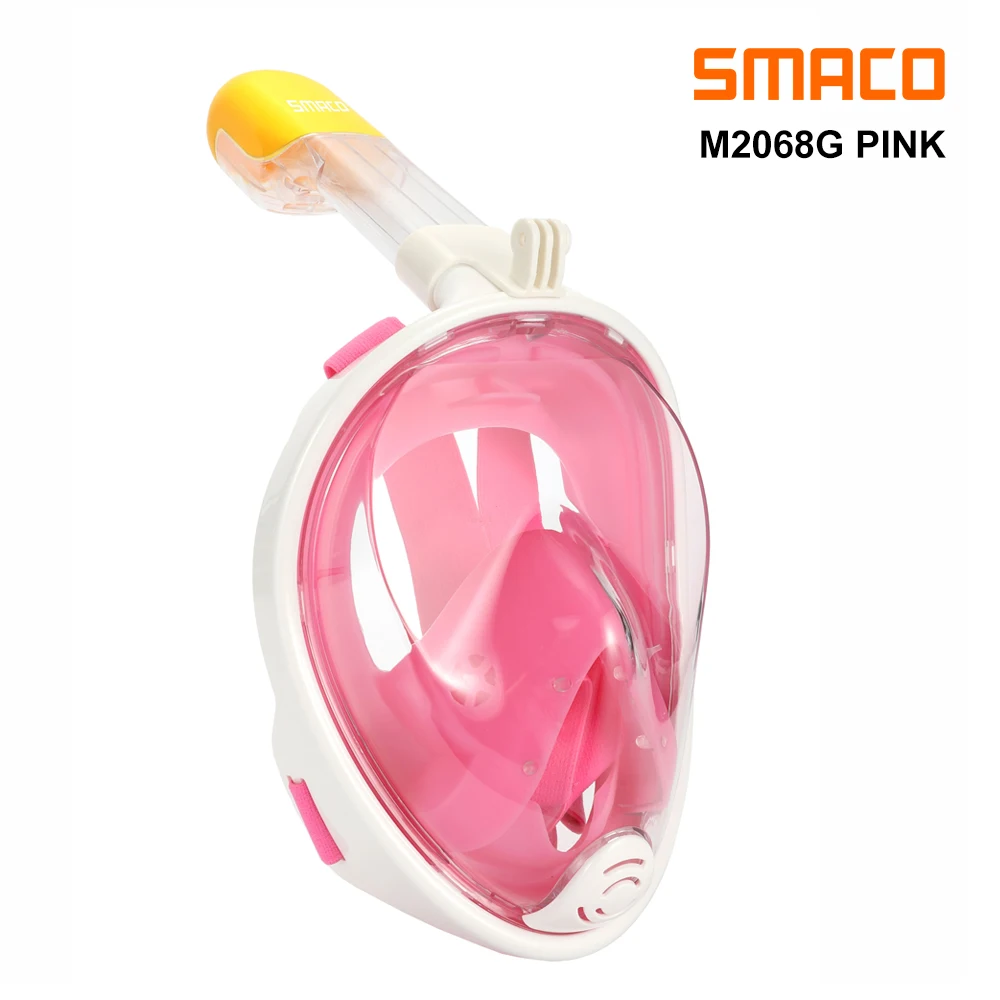 SMACO маска для дайвинга, маска для подводного плавания, полное лицо, Подводное плавание с углом обзора 180 градусов, очки для подводного плавания, сухой Топ, набор, анти-туман, для детей и взрослых - Цвет: Pink
