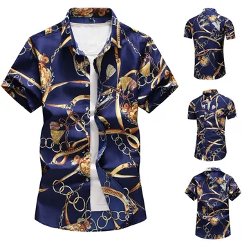 

Men's Turndown Collar Buttons Casual Print Hawaiian Short Sleeve Shirt Top Button Pocket Shirts M-3XL camisa masculina camisas h