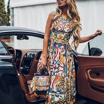 

Vintage Casual Sundress Female Beach Dress Sleeveless Women Midi Dress Summer 2020 New Boho Sexy Floral Dress Plus Size