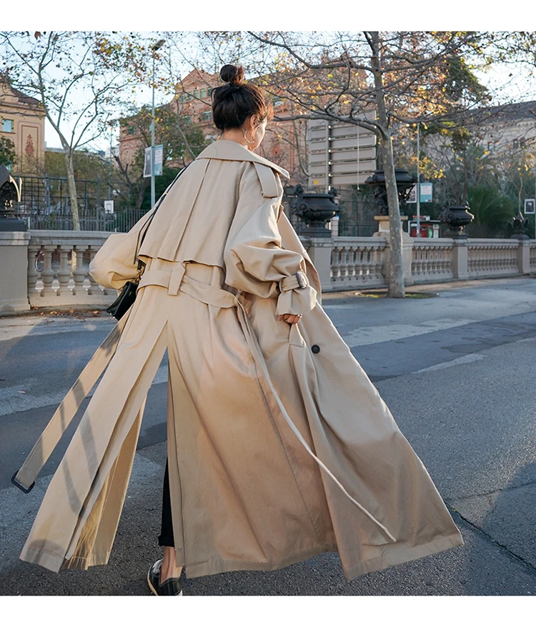 2021 Korean Style Loose Oversized X-Long Women's Trench Coat Double-Breasted Belted Lady Cloak Windbreaker Spring Fall Outerwear rab coat womens