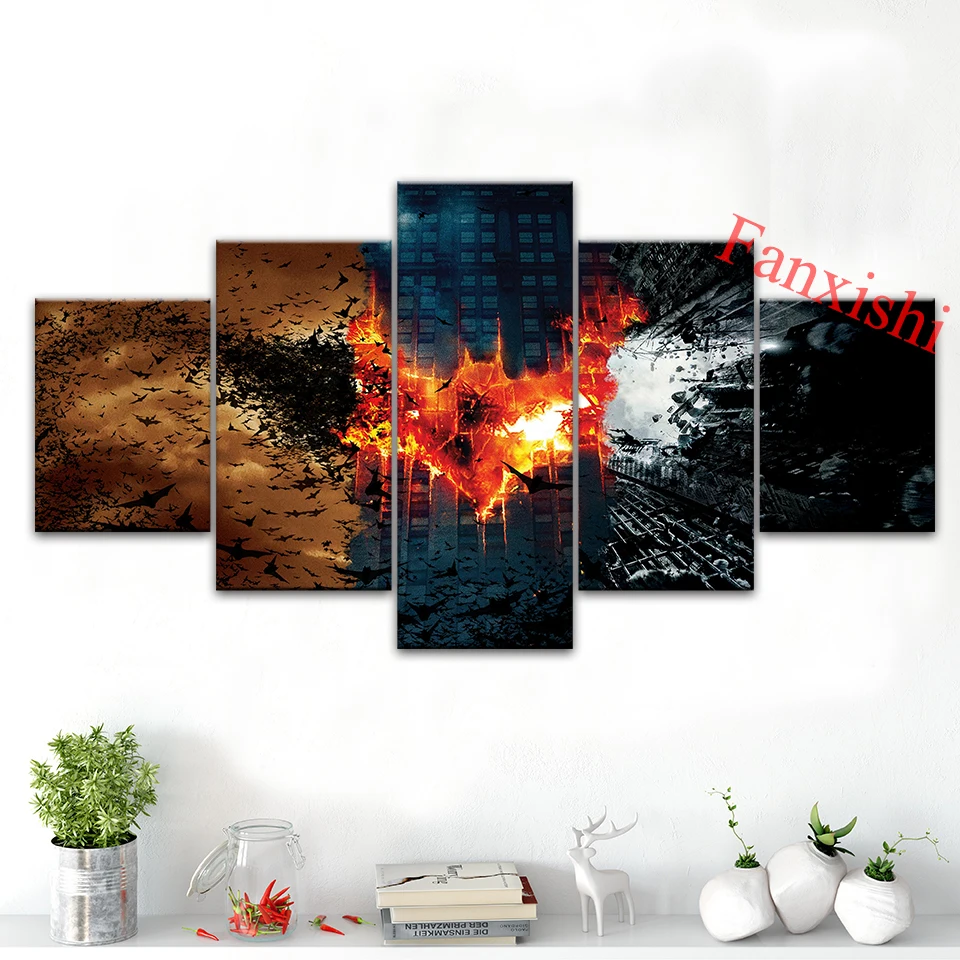 5 Pieces Marvel Movie Dark Knight Batman Wall Art Canvas Painting Posters And Prints Hd Modular Pictures Living Room Home Decor | Дом и сад