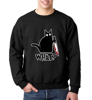 

Cat What Sportswear Murderous Cat With Knife Funny Halloween Gift Jacket high quality Cotton crew-neck hoodies for men and women