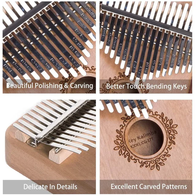 17 key kalimba thumb piano Mahogany Musical Instrument Beginner african kalimba With Accessory instructions tuning hammer 3