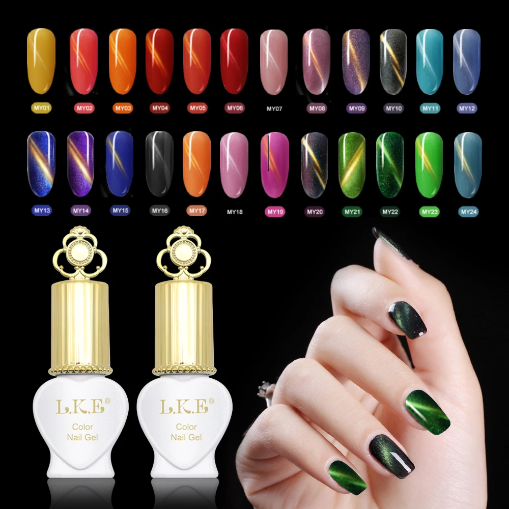 

LKE Magnetic 9D Cat Eye UV Gel Nail Polish Semi Permanent Soak Off Magnet Jade Effect Gel Varnish 8ml Black Base Need