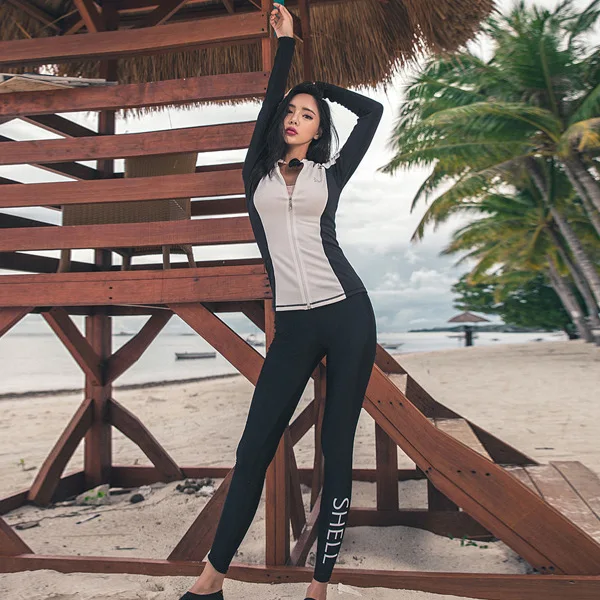 

18 New Style Swimsuit Women's Split Type Four-piece Set Conservative Long Sleeve Trousers Surf Wear Sun-resistant Diving Suit Je