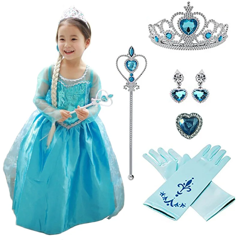 От 4 до 10 лет платье Эльзы для маленьких девочек; Одежда для девочек; маскарадный костюм Эльзы; нарядное платье принцессы на Хэллоуин, Рождество, вечеринку; Vestidos