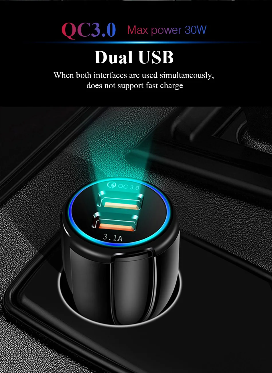 Быстрая зарядка 3,0 USB Автомобильное зарядное устройство для мобильного телефона в автомобиле для iPhone xiaomi samsung S10 vivo nex 3 Автомобильное зарядное устройство
