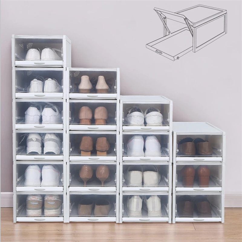 

Stackable Shoe Box Men Women Thick Transparent Flip Assembly Shoes Storage Organizer Dust Proof Plastic Drawer Shoes Cabinet