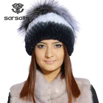 

SARSALLYA Winter fur hat for women real rex rabbit fur hat with silver fox fur flower knitted beanies sale women fur cap