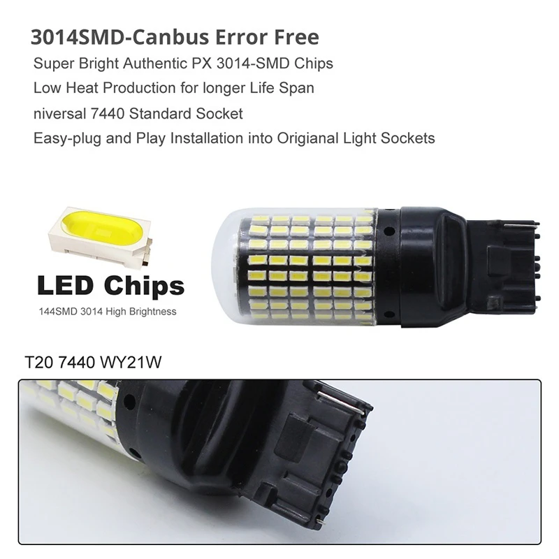 2Pcs ���� ���� Canbus T20 7440 W21W Wy21W 144-Smd �� ȸ�� ��ȣ�� ���� ���� �ƴ� ������ �÷��� T20 7440 Led ����