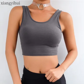 

Casual Sexy Short Grey Tank Tops for Female Women Ladies Streetwear 2020 Arrival Summer Sleeveless CropTops Women's Vest