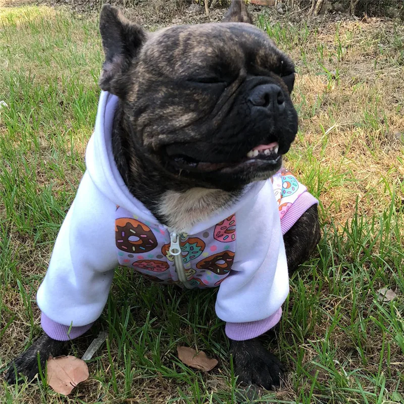 Куртка для собак с французским бульдогом, зимняя одежда для щенков с рисунком пончика, зимняя фиолетовая хлопковая одежда на молнии для чихуахуа, Рождественская Одежда для собак