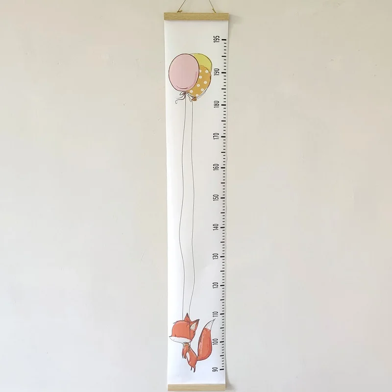 Boys Girls Growth Chart Wood Frame Canvas Height Measurement Ruler for Kids Nursery Room Removable Wall Decor Cartoon Animal