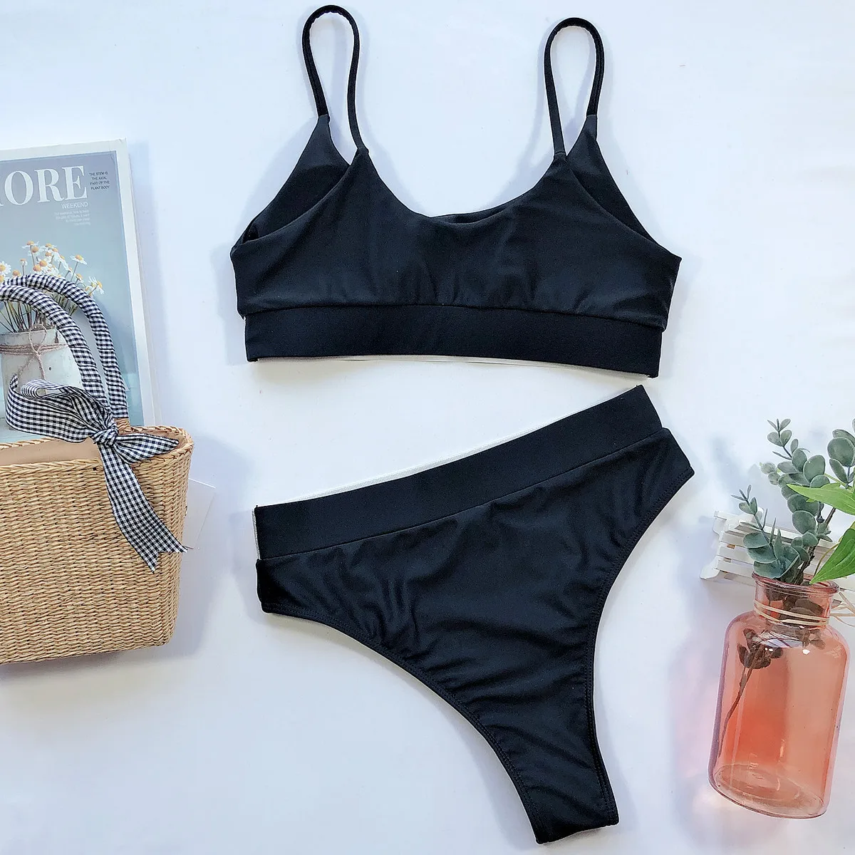 Solid Bikini Female Swimsuit High Waist Swimwear Women 2020 Bikini Set Two Pieces Swimsuit Bathing Suit Beachwear Vest Biquini
