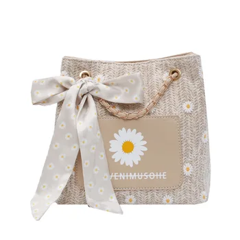 

Summer Fairy Straw Bag All-match Large Capacity Portable Bucket Bag Hipster Shopping Bag Woven Chain Bag
