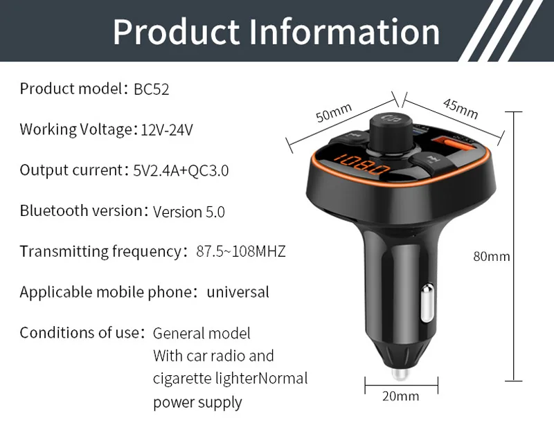 JaJaBor fm-передатчик беспроводной громкой связи Bluetooth автомобильный комплект Bluetooth 5,0 Автомобильный MP3-плеер QC3.0 Поддержка TF карта U воспроизведение диска