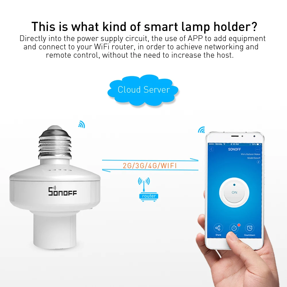 ITEAD Sonoff Slampher RF 433Mhz Wifi E27 Универсальный светильник, лампочка, держатель для умного дома, беспроводное управление, 2А 400 Вт