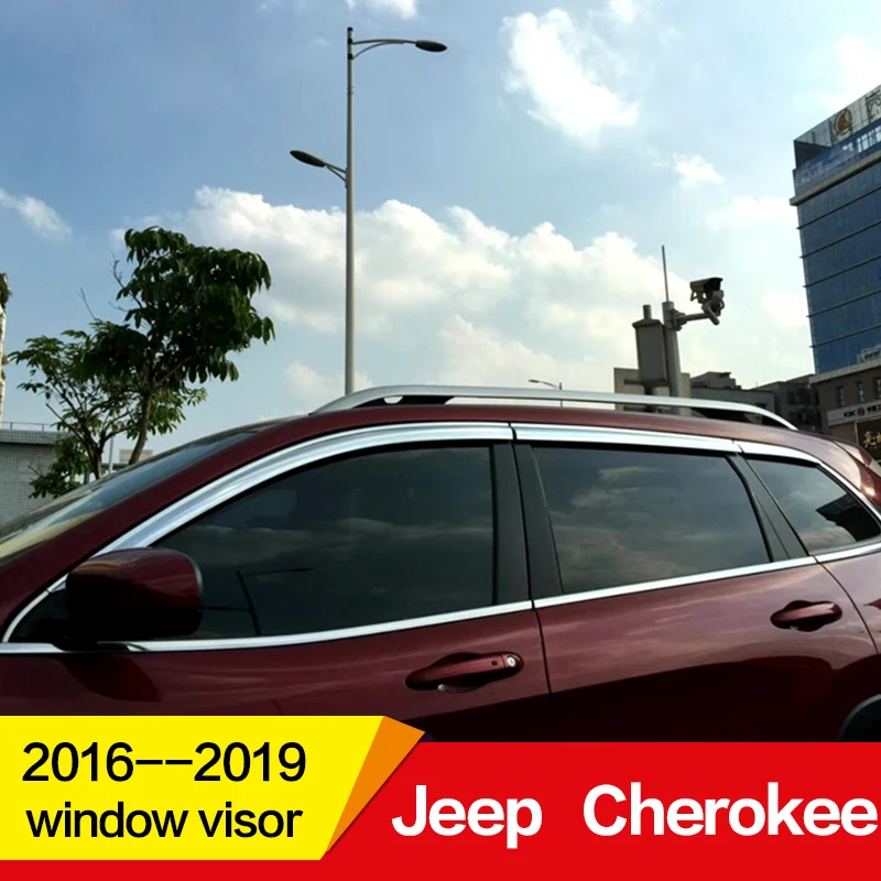 Use for Jeep Cherokee window visor 2016--2019 year plating side sun rain protection shield exterior body kit accessories 6 pcs Use for Jeep Cherokee window visor 2016--2019 year plating side sun rain protection shield exterior body kit accessories 6 pcs