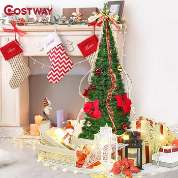 

4 Ft Pre-lit Spruce Christmas Tree with Bows and Ribbon Energy-saving LED Lights Realistic PVC Leaves Festive Tree