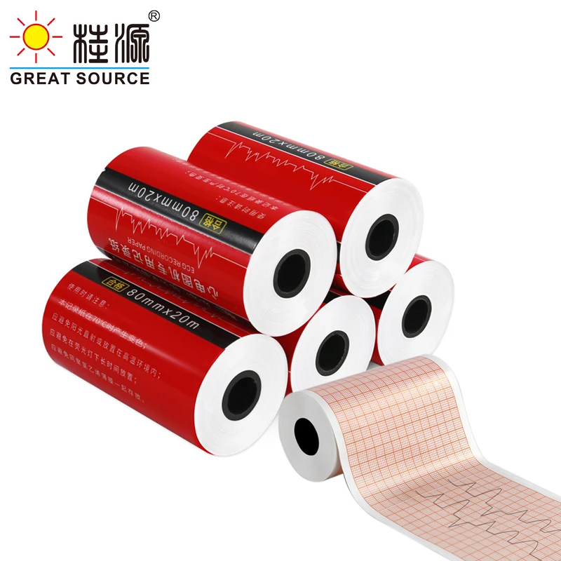 MQQ 80mm Medical Electrocardiogram Recording Paper 3 Leads 60g Pulp Paper 20meters(10Rolls)