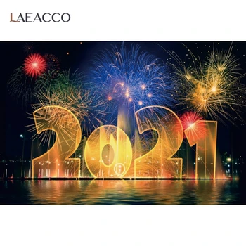 

Laeacco Night Sky Fireworks River 2021 Photography Backgrounds Photographic Backdrops Happy New Year Photophone Party Decor Prop