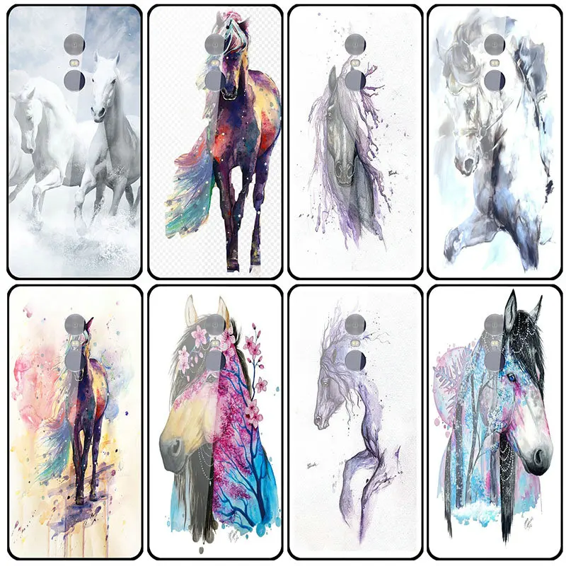 Tempered Glass Phone Cases For Xiaomi Redmi Note 4 4X 5A 5S 6X 7 7A 8 8A 9 SE A1 A2 Lite Plus Bags Watercolor horses | Мобильные