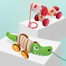 Walk-A-Long Croc Dog, деревянная игрушка для малышей, тянущаяся игрушка для детей, щенков, обучающая игрушка для прогулок, трактор
