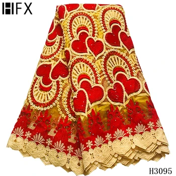 

HFX African Lace Fabric 2020 French Cord Lace Fabric with Stones Embroidered Nigerian Tulle Lace Fabric for Wedding Party F3095