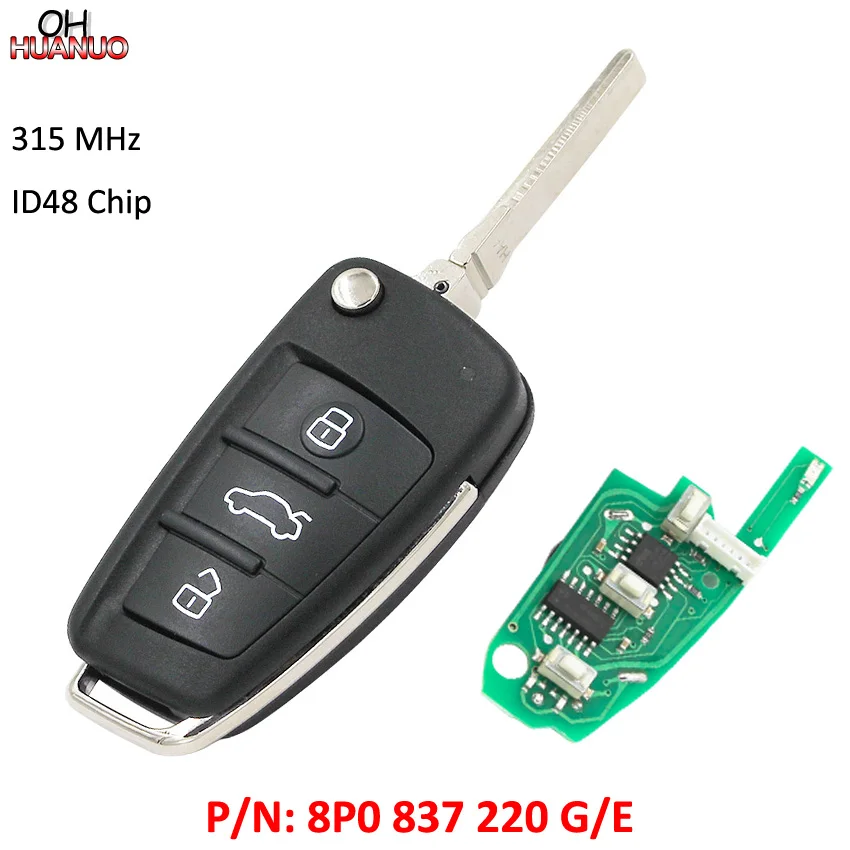 

Upgraded Folding Remote Key 3 Button 315MHz with ID48 Chip for for Audi A3 TT 2004-2013 8P0837220G 8P0837220E