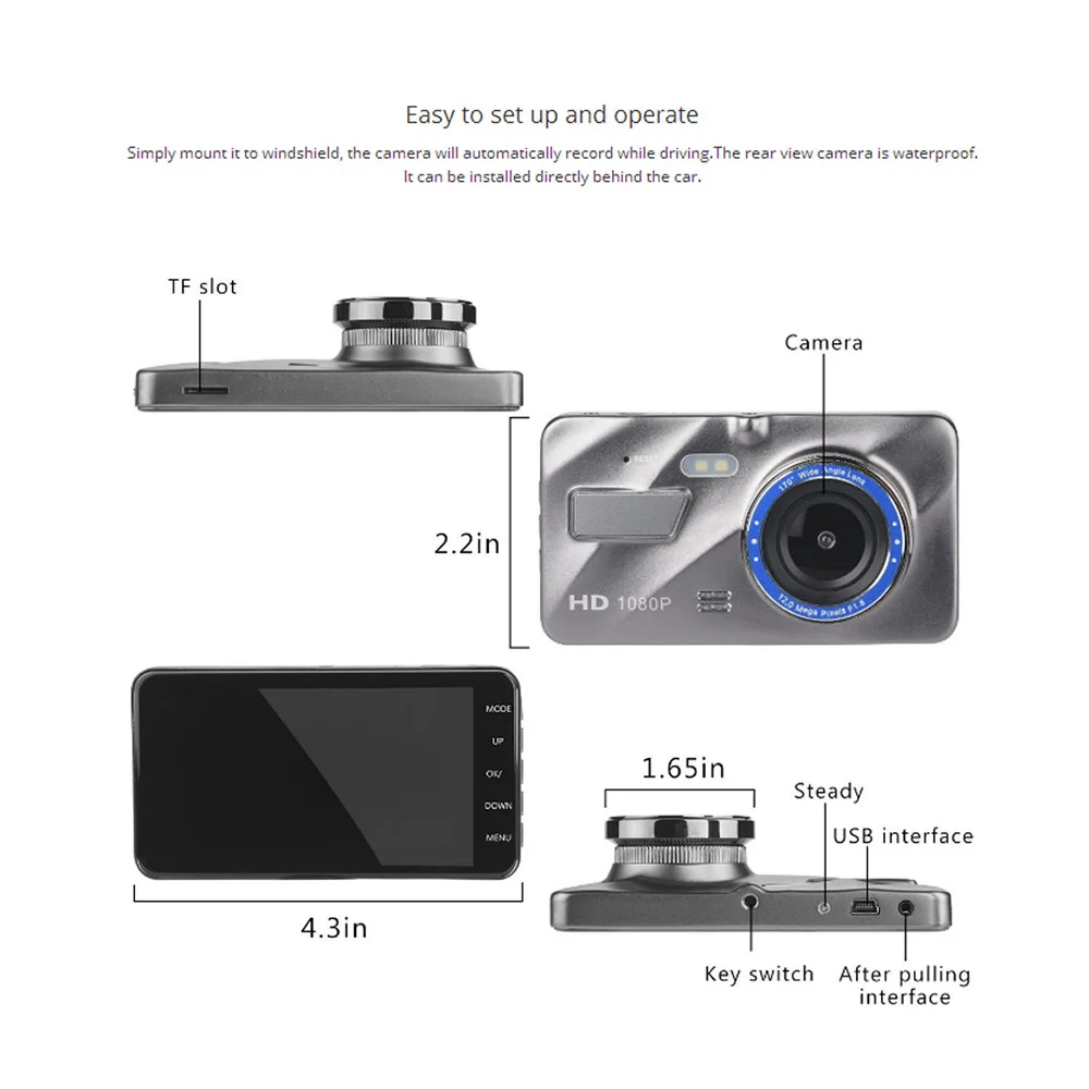 Автомобильный видеорегистратор XIAOMI с двумя объективами, Full HD 1080 P, 4 дюйма, ips, переднее+ заднее синее зеркало, ночное видение, видео регистратор, парковочный монитор