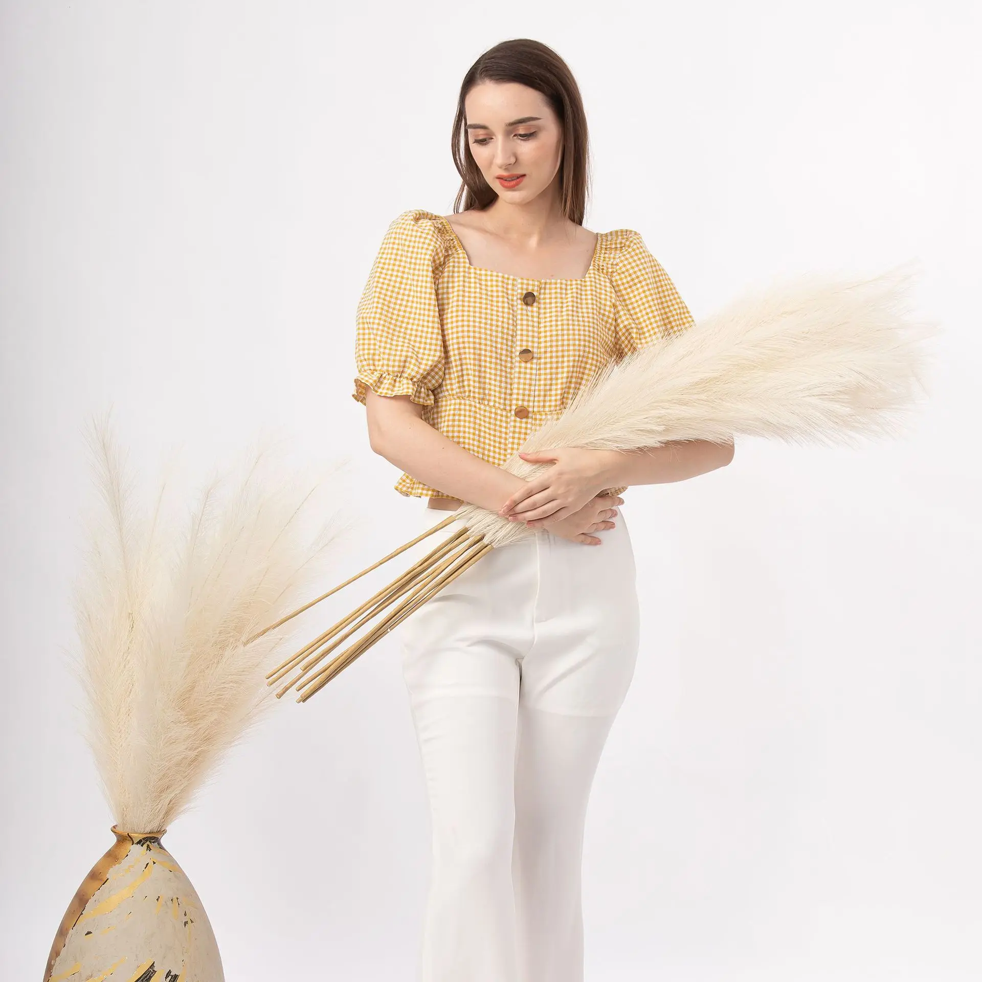 3pcs Artificial Pampas Grass 43inch/110cm Long Fluffy Pampas Grass for Flower Arrangement Wedding Party Centerpiece Home Decor