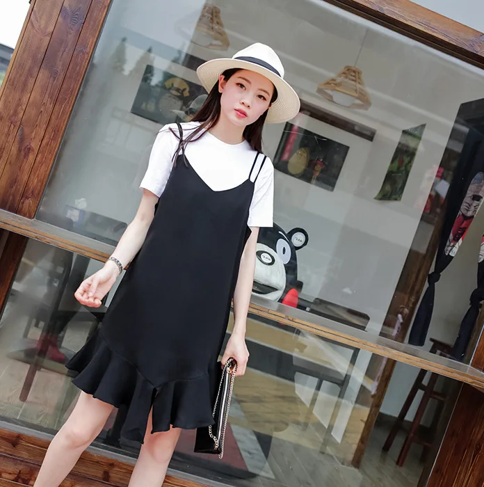 

Camisole off-Shoulder Black And White with Pattern Dress Women's Summer 2019 New Style Fashion Slimming Elegant CHIC Black Dress