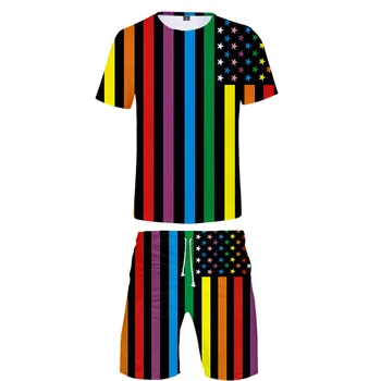 

Pride Rainbow Flag sets 2 Piece Set boy girl Summer Hot Popular cute Short Sleeve t-shirts+Shorts Couples sets Streetwear set