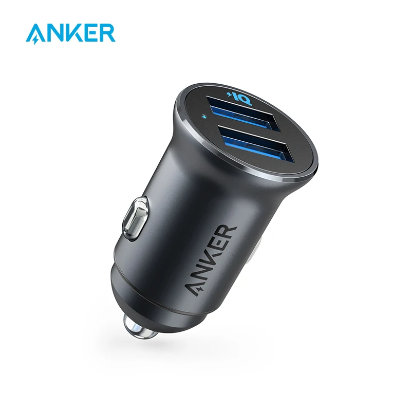 Anker Car Charger fast charger Mini 24W 4.8A Metal Dual USB  PowerDrive 2 Alloy Flush Fit Car Adapter with Blue LED for iPhone