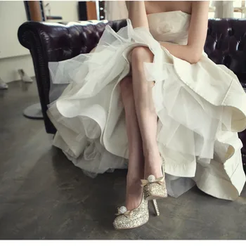 

white color crystal bow knot pure white platform wedding pumps white wedding platform pumps high heels ride wedding dress shoes