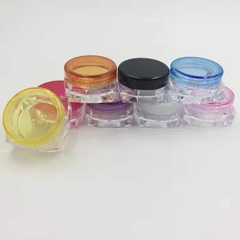 

Hot selling! 3g plastic cosmetic container, 3g square cream jar, sample jar 3g with colorful lids/caps(10 colors), 100pcs/lot