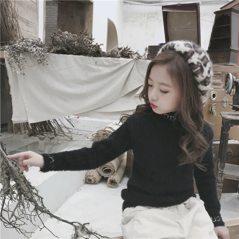 

CHILDREN'S Garment 2018 Autumn & Winter New Style Girls Korean-style Mink Cashmere Half-Turtle-Neck Sweater Big Boy Lettered Bas