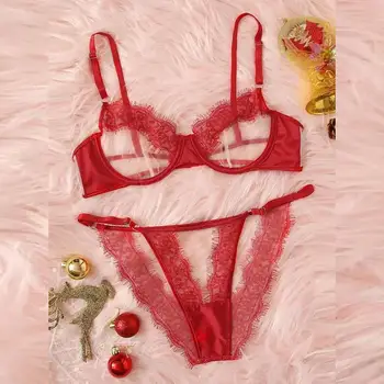 

ensemble lingerie dentelle Women Lingerie Corset Lace Underwire Racy Muslin Sleepwear Underwear+Briefs женские трусики набор T#