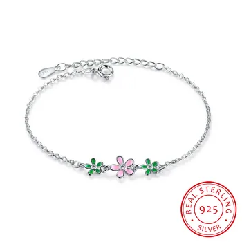 

New Fashion 925 Sterling Silver Drop Glaze Leaves Flower Daisies Bracelets For Women pulseira Silver 925 Jewelry S-B206