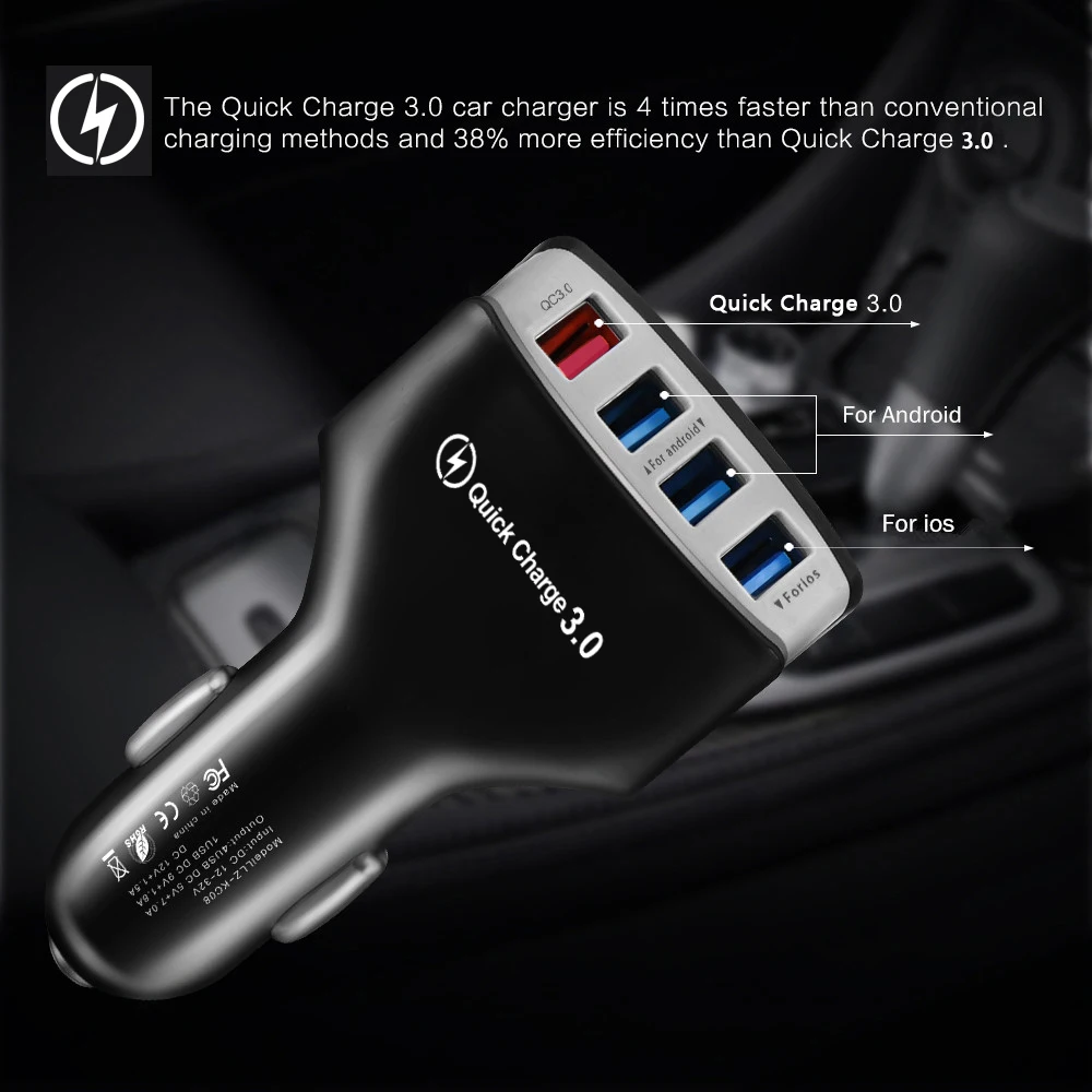 XEDAIN QC3.0 7A автомобильное зарядное устройство мобильный телефон с 4 портами USB