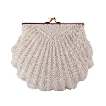

Women'S Clutch Bag Evening Clutch Wedding Bridal Tote Pearl Beaded Fashion Shell Chain Party Bag Creamy-White