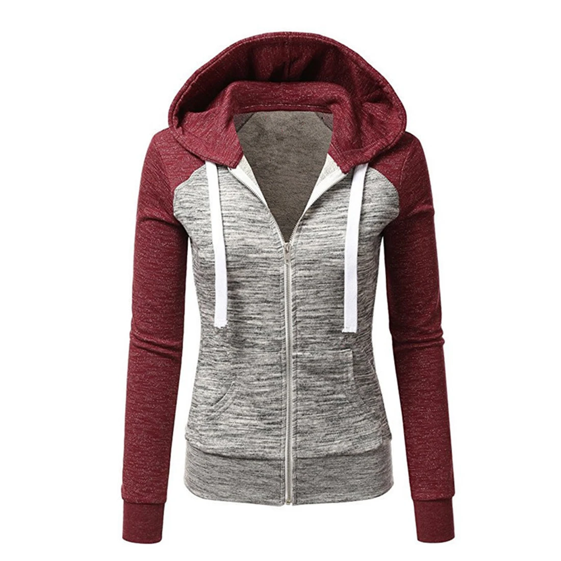 

Long sleeves patchwork color Sweatshirt coat Hoodie 2019 Autumn Spring Winter Women clothes Casual slim Stitching hooded