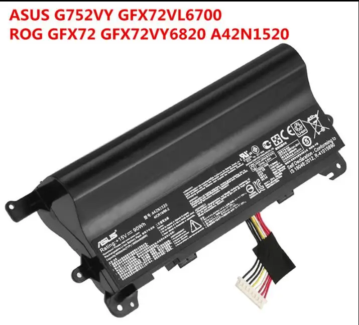 Новые оригинальные Батарея для ASUS ROG G752VS G752VY GFX72 GFX72VL GFX72VT GFX72VY A42N1520 15V 90WH