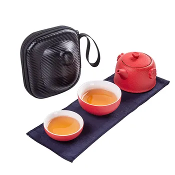 

1 Pot 2 Mini Cups Porcelain Travel Ceramic Tea Pot Set Kung Fu Teapot Teacups with Tea Infuser Portable Bag for Outdoor Picnic