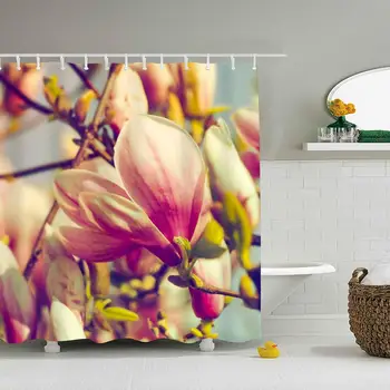 

Bathroom Curtains Magnolia Flowers Petals Branch Extra Long Shower Curtain Water-Repellent for Bath Decorations
