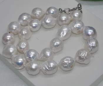 

New 14x16MM REAL HUGE SOUTH SEA WHITE BAROQUE PEARL NECKLACE 18''