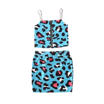 

Girls Clothing Sets 2020 New Summer Clothing Sets Kids Clothes Leopard Print Sleeveless T-Shirt+Mini Skirts 2Pcs Suit For 1-6Y