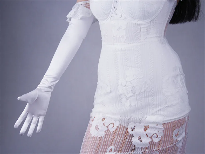 Шелковые атласные перчатки 22 см эластичность Мерсеризованный Атлас чистый белый бежевый цвет Короткие солнцезащитные перчатки женский невесты Женат WSG08